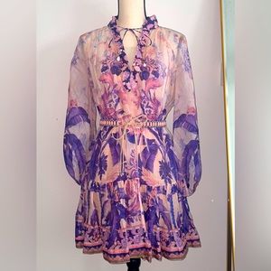 Zimmerman Billow Mini Dress in Purple Palm